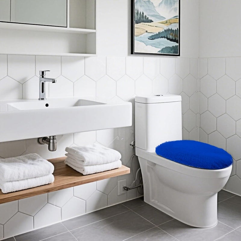 Insun Soft Fluffy Toilet Seat Cover, Washable Absorbent Lid Cover, Adjustable Non Slip Backing for Most Bathroom Toilet Lids Royal Blue 17.7" x 19.7" - Image 3